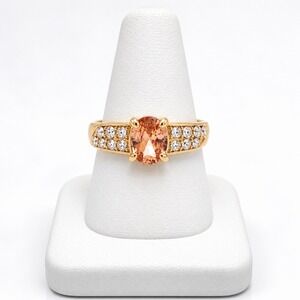 Stunning Orange Zircon Ring Gold Tone 14 Sparkling Crystals Size 8.25